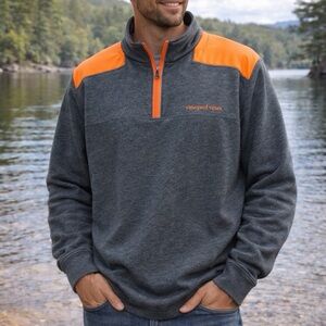 Vineyard Vines Dark Gray Quarter-Zip Pullover with Orange Accents